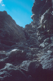 Looking upwards in the final cliffs