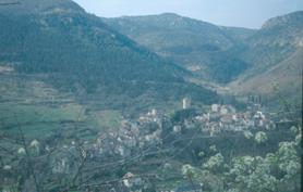Village above the river Jonte opposite to le Rozier