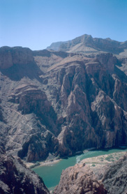 Lower part of South Kaibab Trail seen from Clear Creek Trail