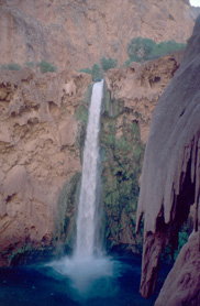 Mooney Falls with waterfall-shaped rock in front