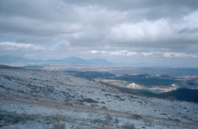 Snow at summit (9200ft) between Boulder and Torrey on HW12 - View to Capitol Reef NP